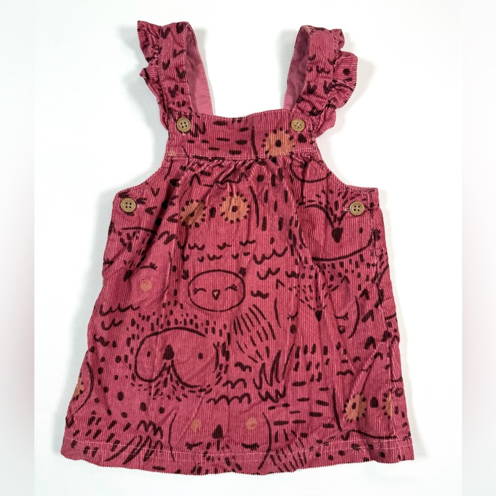 CARTERS Girls Corduroy Owl Woodland Animal Jumper Dress 9M Cottagecore Fall Cute